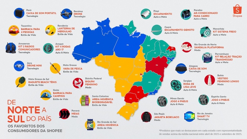 Mapa Shopee: itens automotivos são destaque na maioria dos estados brasileiros